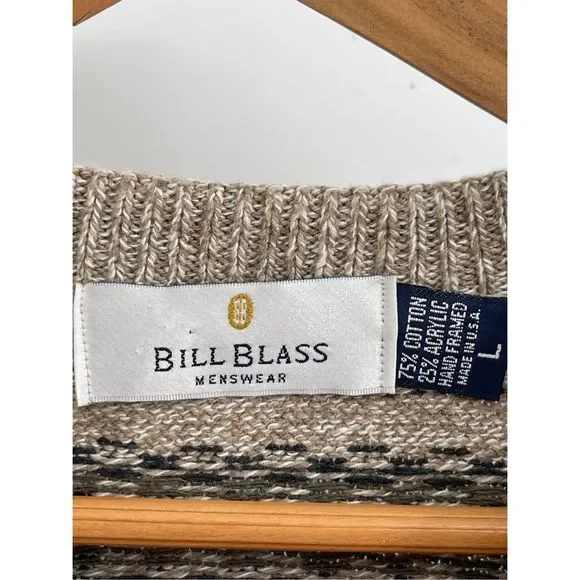 Bill Blass Sweater Men Large Beige Tan Fair Isle Pullover Crewneck Cotton Blend - Picture 4 of 13